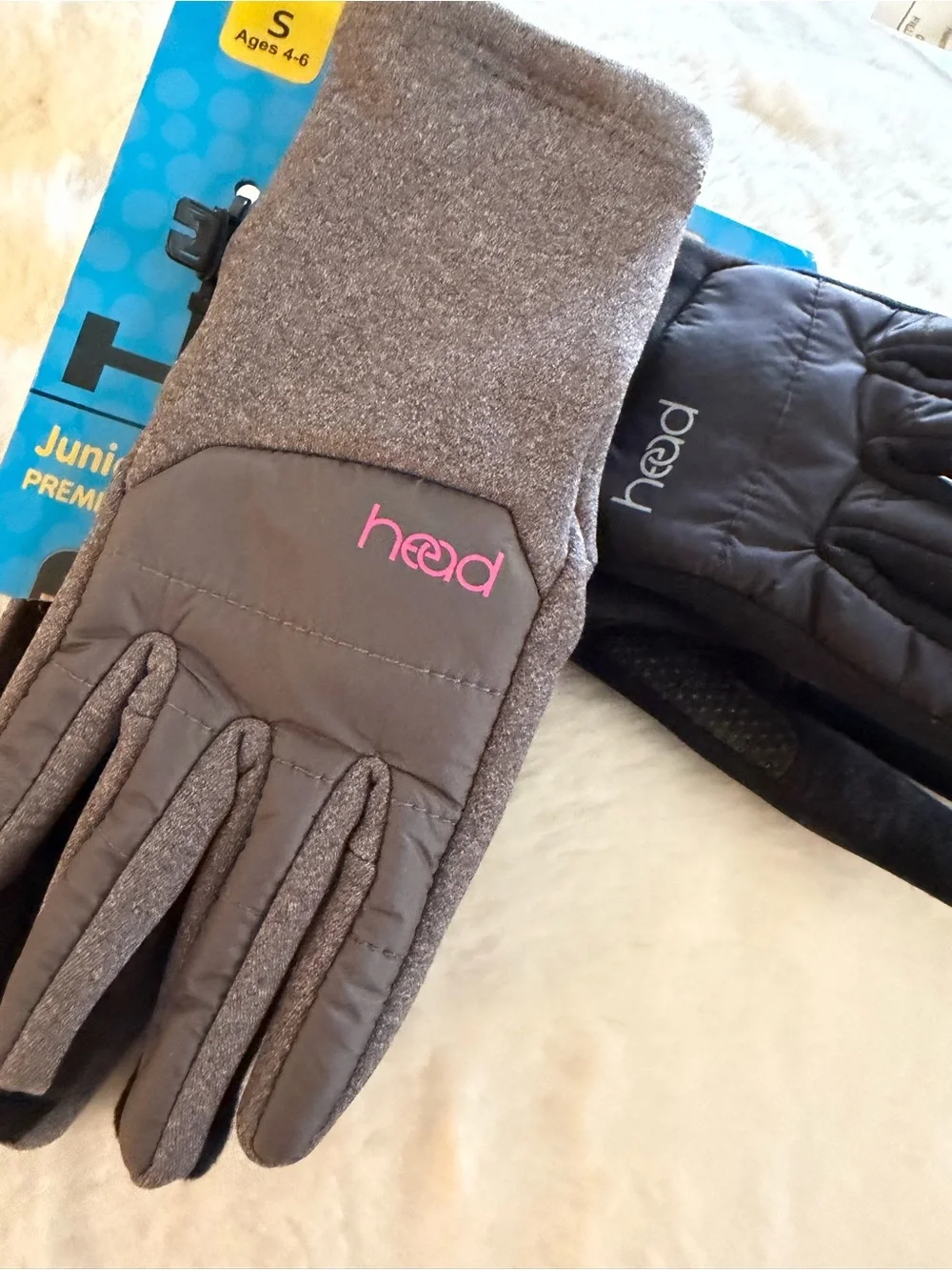 Head Gray Pink Kids Mittens